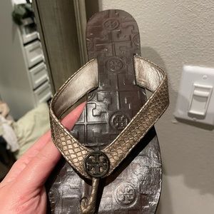 Tory Burch sandals, silver python color